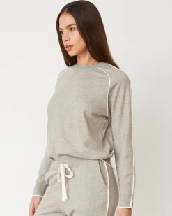 MONROW Lightknit Sweater With Contrast Piping HEATHERGREY Sale